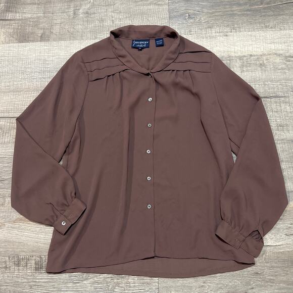 Givenchy for Chesa VTG 70s Button Up Shirt Size 10 Brown Minimalist Pintuck Top - Picture 1 of 6